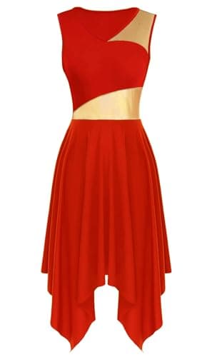 YrsZX Women's Metallic Color Block Sleeveless Tunic Overlays Worship Dance Dress