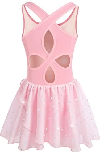 DANSHOW Shiny Ruffle Sleeve Ballet Leotard for Girls Toddler Dance Skirted Tutu Dress