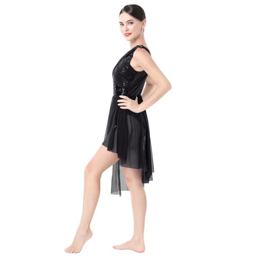 IBAKOM Shiny Sequins Asymmetrical Dance Dress for Women Contemporary Costumes