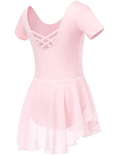 Soudittur Girls Cotton Short Sleeve Ballet Leotard with Skirt 3-11 Years