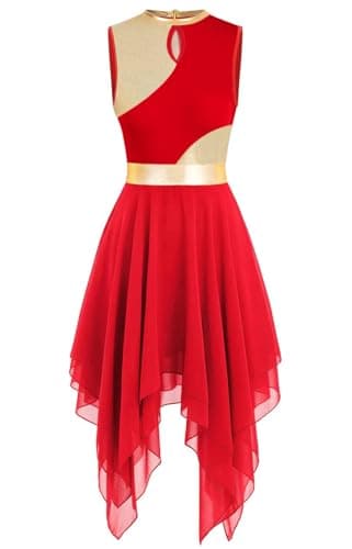 YrsZX Women's Metallic Color Block Sleeveless Tunic Overlays Worship Dance Dress