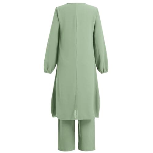 IDOPIP Women's Muslim Abaya Dress Set Casual Arabic Outfits