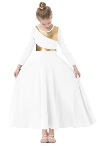 ORIDOOR Girls' Metallic Gold Liturgical Dance Dress for Worship