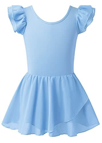 Girls Dance Leotards with Ruffle Sleeves and Criss-cross Back for Ages 3-9