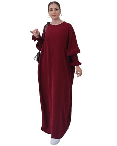Zofocy Muslim woman's pure color hijab dress