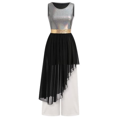 IBAKOM Women's Metallic Lyrical Dance Dress with Tunic and Pants