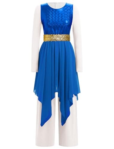 ODASDO Women's Dance Costume Liturgical Tunic Top Wide Leg Jumpsuit Set