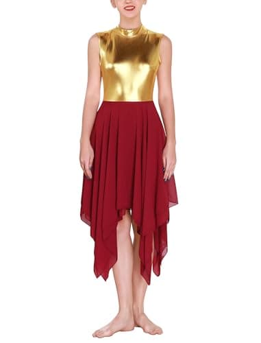 ODASDO Metallic Gold Sleeveless Midi Chiffon Dance Dress XS-XL