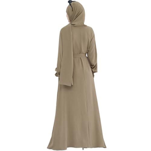 Women's Middle Eastern Arabian Robe Modest Dress with Lace Sleeve Hijab Scarf