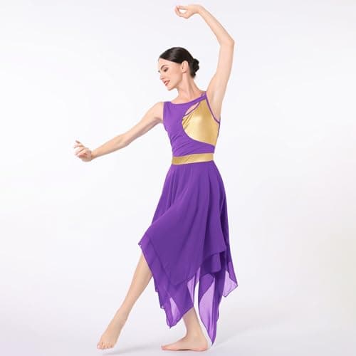 IBAKOM Gold Metallic Cutout Chiffon Tulle Dance Dress for Women