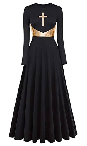 ELLYDOOR Womens Metallic Cross Worship Dance Dress Full Length Liturgical Robe
