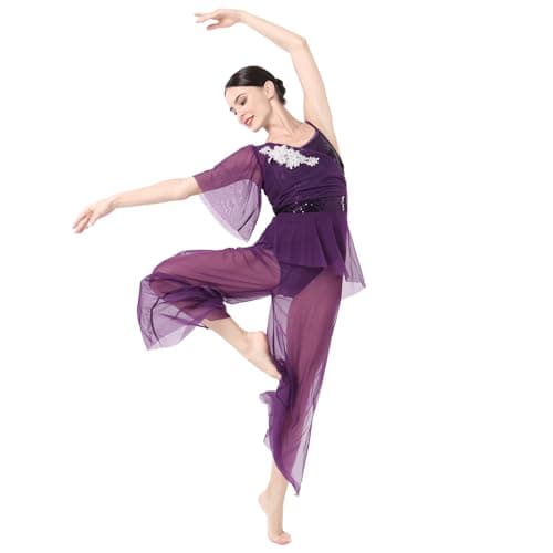 IBAKOM Women's Lyrical Dance 2PCS Chiffon Crop Top & Shorts Outfits