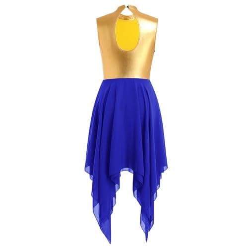 ODASDO Metallic Gold Sleeveless Midi Chiffon Dance Dress XS-XL
