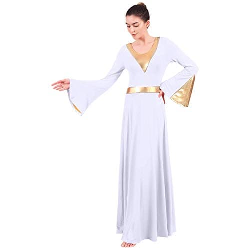 OwlFay Women's Metallic Color Block Liturgical Dance Dress with Bell Sleeve