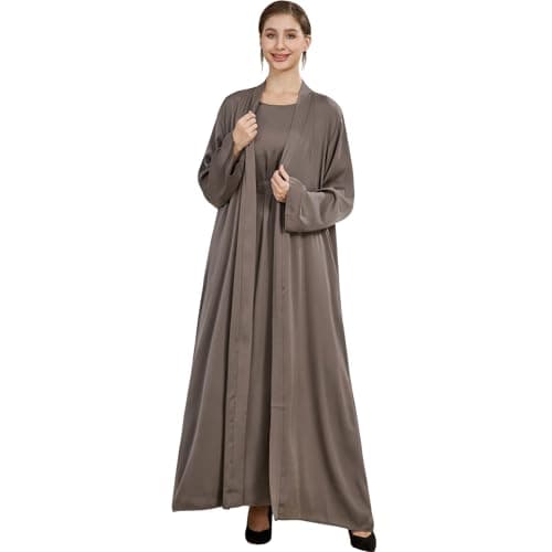 Lightweight Satin Abaya Dress 2PCS for Women Islamic Prayer Modest KAFTAN