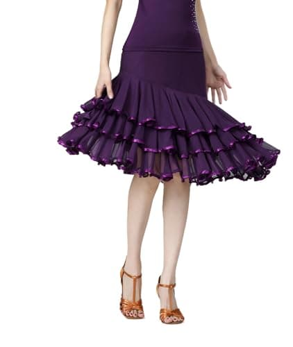 CISMARK Elegant Long Swing Mesh Skirt for Women Latin Dance Party
