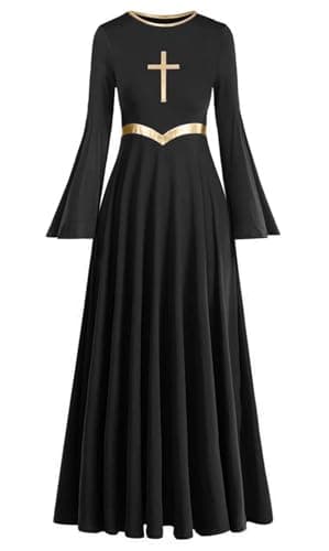 Z&X Women's Modern Worship Long Dresses Liturgical Metal Color Block Dance Robe