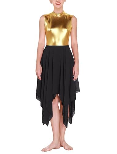 ODASDO Metallic Gold Sleeveless Midi Chiffon Dance Dress XS-XL