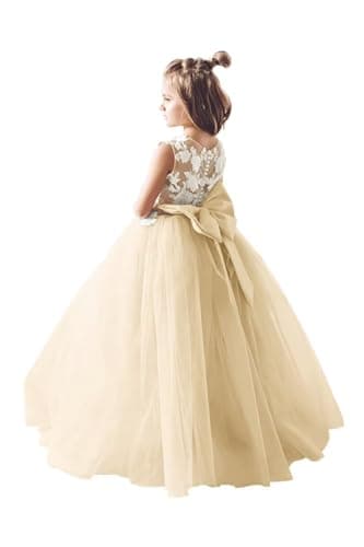 Inpown Lace Applique Tulle Flower Girl Wedding Dress