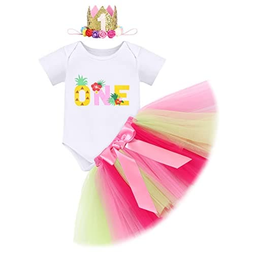 ODASDO Baby Girl First Birthday Outfit with Flower Print Tutu Skirt & Crown