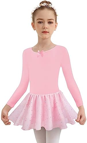 MOLLDAN Girls' Dance Leotards for Ballet, Shiny Skirt & Ruffle Sleeves