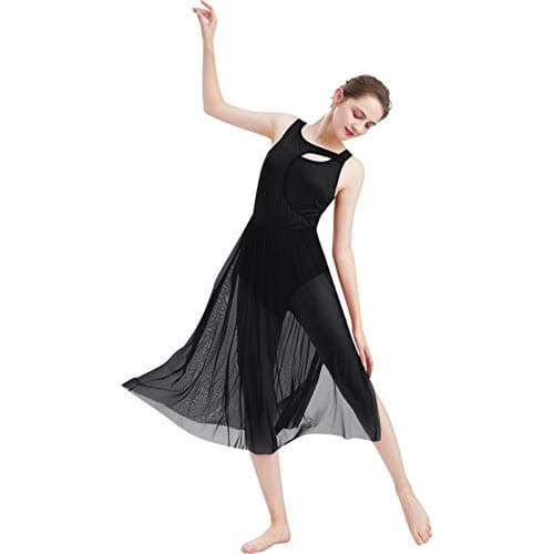Women's Contemporary Lyrical Dance Costumes - Sleeveless Cut-Out Mesh Tulle Maxi Dress (XS-XL)
