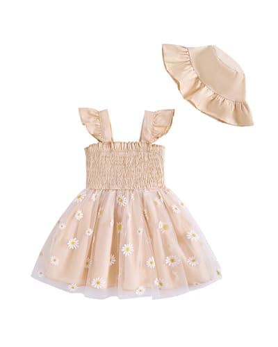 Saeaby Girls' Tulle Halter Smocked Dress Casual Summer Outfit
