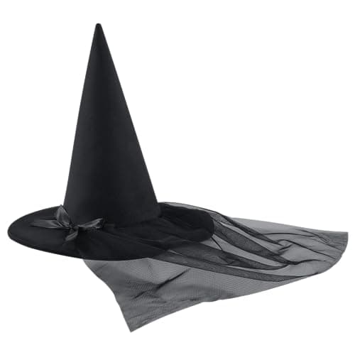 Wicked Witch Hat with Lace Veils for Women, Spooky Halloween Costume Accessory