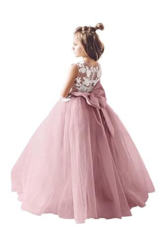 Inpown Lace Applique Tulle Flower Girl Wedding Dress