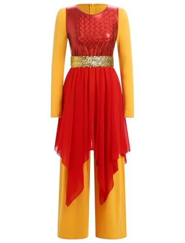 ODASDO Women's Dance Costume Liturgical Tunic Top Wide Leg Jumpsuit Set