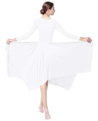 ZX Women's Long Sleeve Praise Dance Dress with Pleated Swing Skirt