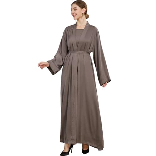 Lightweight Satin Abaya Dress 2PCS for Women Islamic Prayer Modest KAFTAN