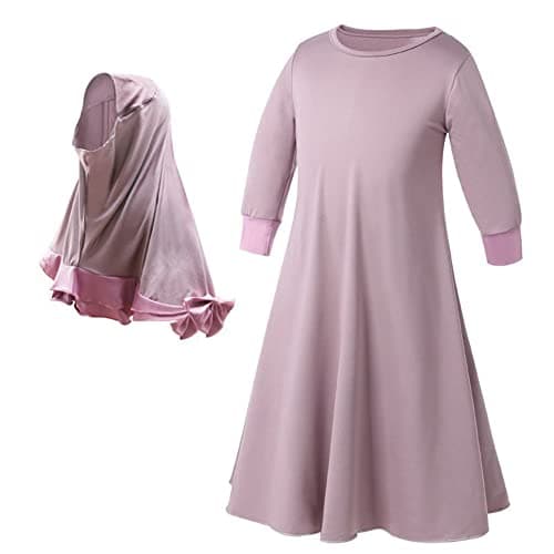 Muslim Girls Abaya with Hijab Set Arabian Robe for Prayer Clothes