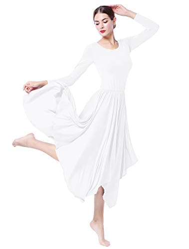 ZX Women's Long Sleeve Praise Dance Dress with Pleated Swing Skirt