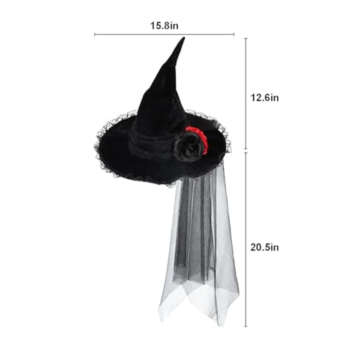 KIHOARL Baroque Gothic Rose Lace Pointed Witch Hat Velvet Masquerade Cosplay Accessory