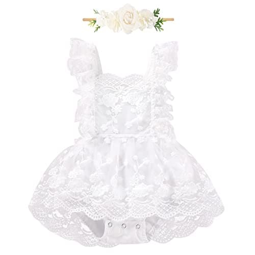 Floral Lace Ruffle Sleeve Backless Baby Girl Romper Dress Outfit