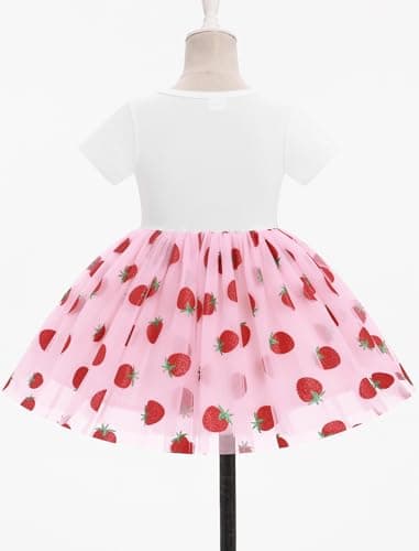 ODASDO Girls' Strawberry Birthday Tutu Dress with Bowknot Headband