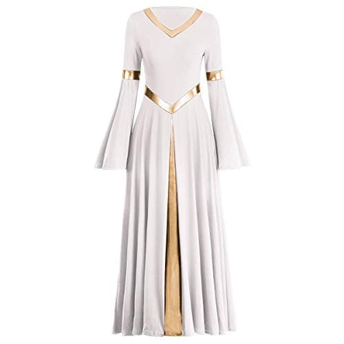 IMEKIS Women's Metallic V-Neck Liturgical Dance Dress Praisewear