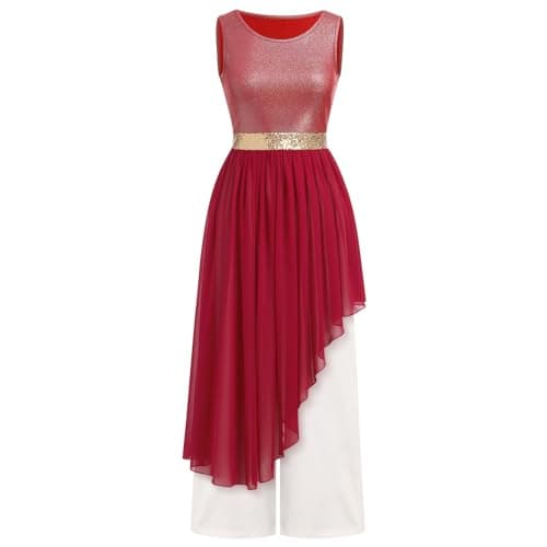 IBAKOM Women's Metallic Lyrical Dance Dress with Tunic and Pants
