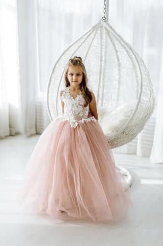 Inpown Lace Applique Tulle Flower Girl Wedding Dress
