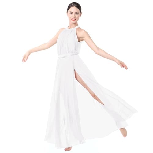 IBAKOM Women Lyrical Dance Two-Piece Sleeveless Leotard Mesh Skirt