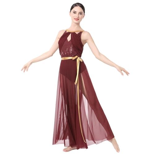 AFAVOM Women's Lyrical Dance Dress with Sequin Leotard & Wrap Skirt