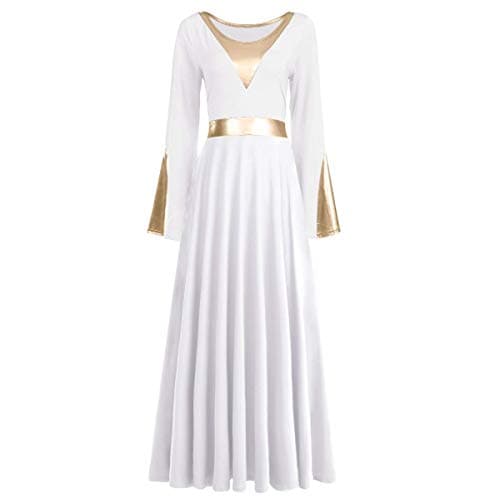 ODASDO Women Praise Dance Dress Metallic Maxi Robe