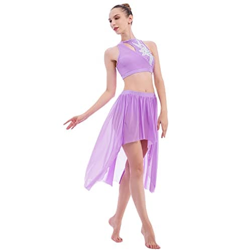 Adult Women 2 Piece Lyrical Dance Costume with Sequin Crop Top