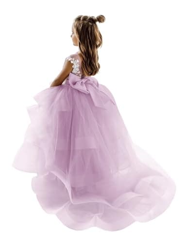 Zikusel Lace Applique Flower Girl Tiered Tulle Wedding Dress