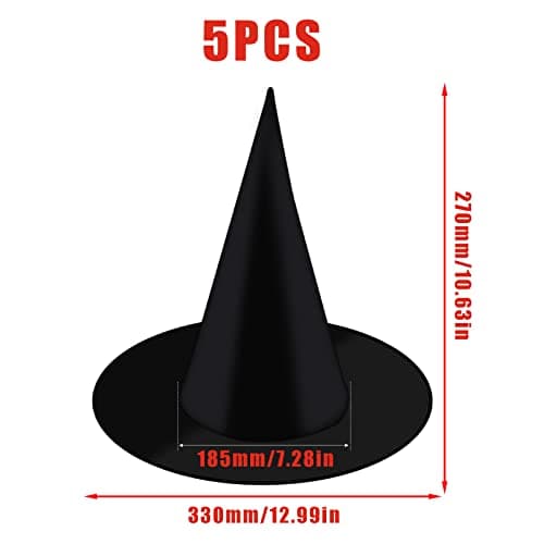 KINBOM 5pcs Plain Black Small Size Halloween Witch Hats
