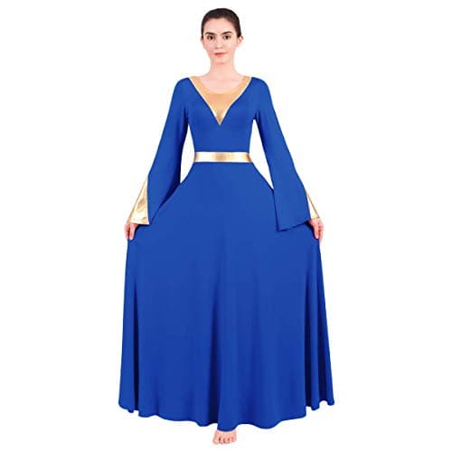 OwlFay Women's Metallic Color Block Liturgical Dance Dress with Bell Sleeve