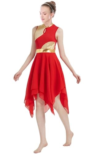 ELLYDOOR Gold Color Block Sleeveless Flowy Skirt Dance Tunic Costumes