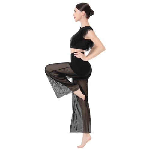 IBAKOM Women's Lyrical Dance 2PCS Chiffon Crop Top & Shorts Outfits