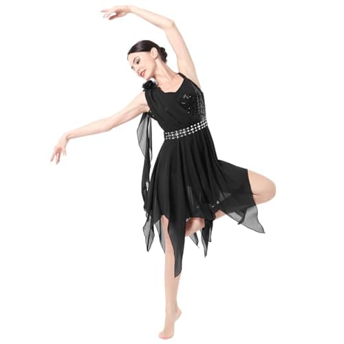 ODASDO Women's Modern Lyrical Dance Costumes - Sequin Chiffon Handkerchief Dress